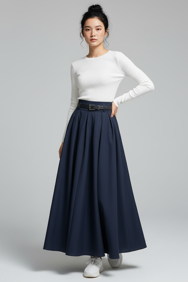 Jupe Bleu Marine Mi-Longue