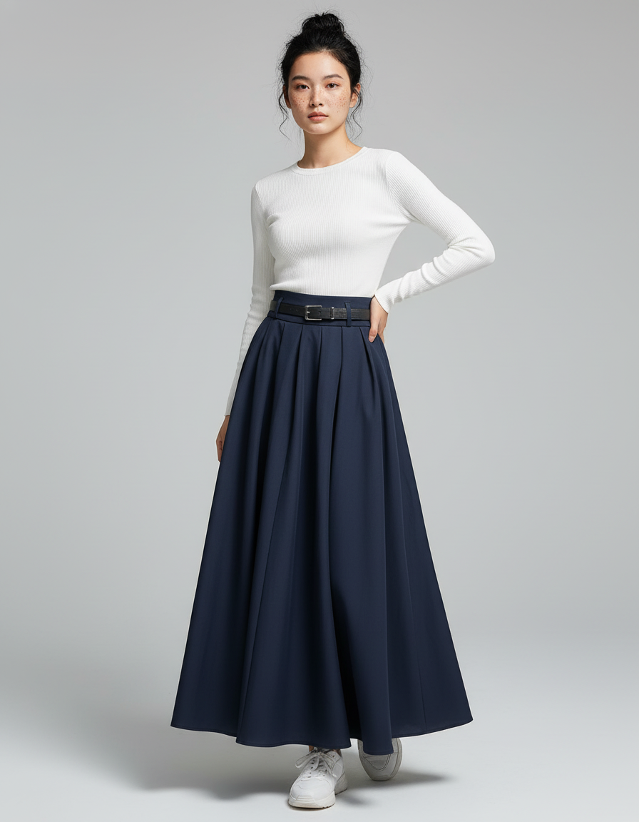 Jupe Bleu Marine Mi-Longue