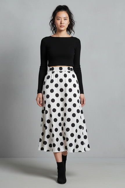 Jupe Longue Pois Noirs Vintage