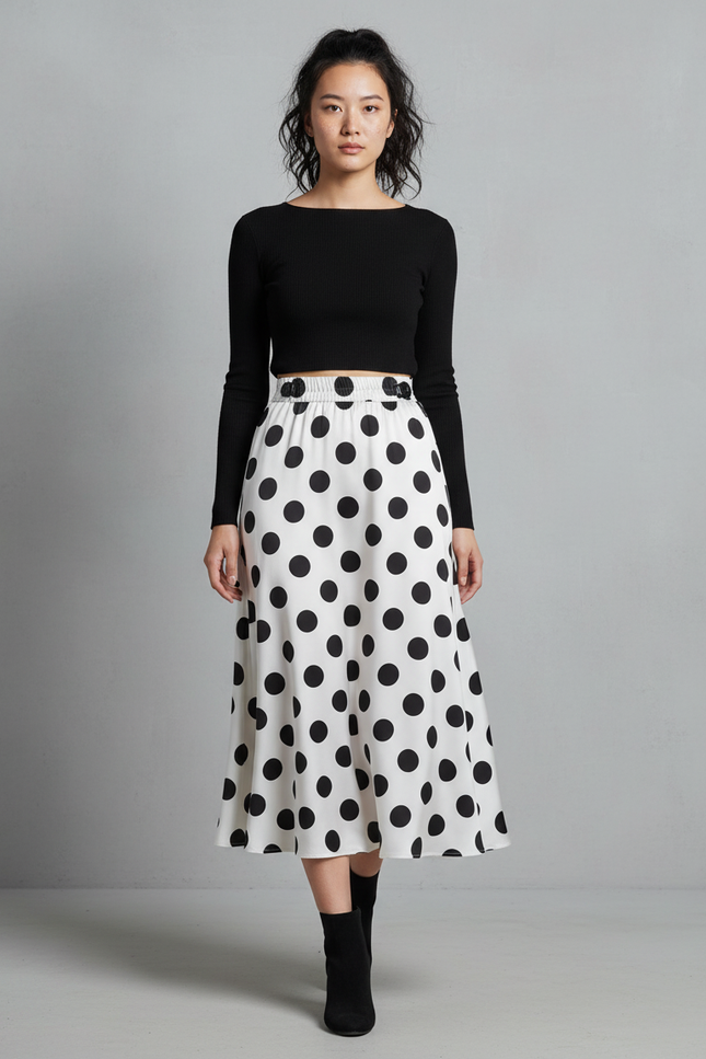 Jupe Longue Pois Noirs Vintage