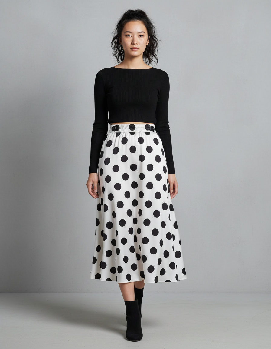 Jupe Longue Pois Noirs Vintage