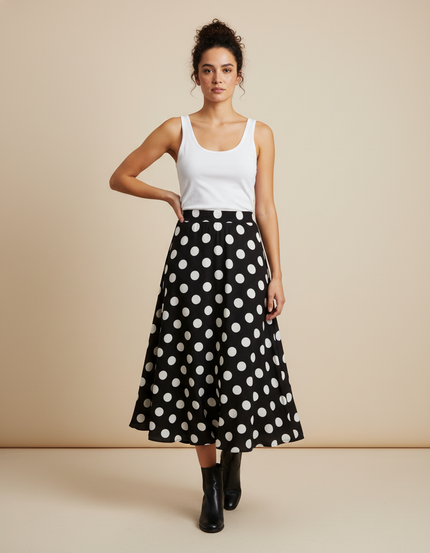Jupe Longue Noire À Pois Blancs Fluide