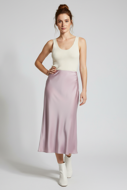 Jupe Longue Satinée Mauve Fluide