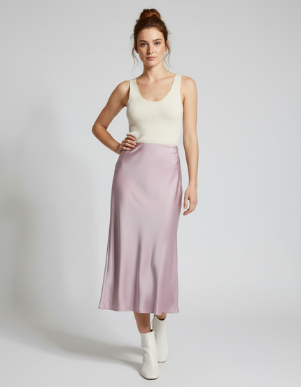 Jupe Longue Satinée Mauve Fluide