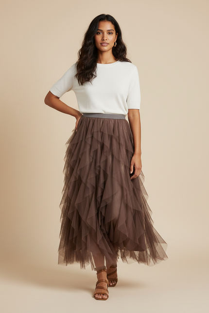 Jupe Longue Tulle Volantée Chic