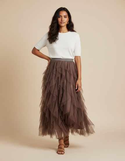 Jupe Longue Tulle Volantée Chic