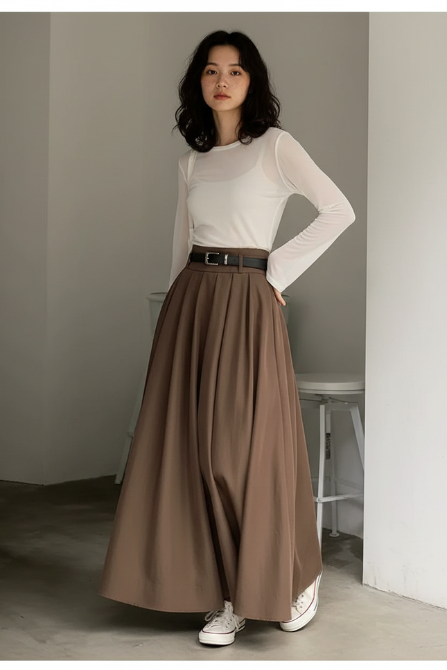 Jupe Longue Marron Fluide Élégante