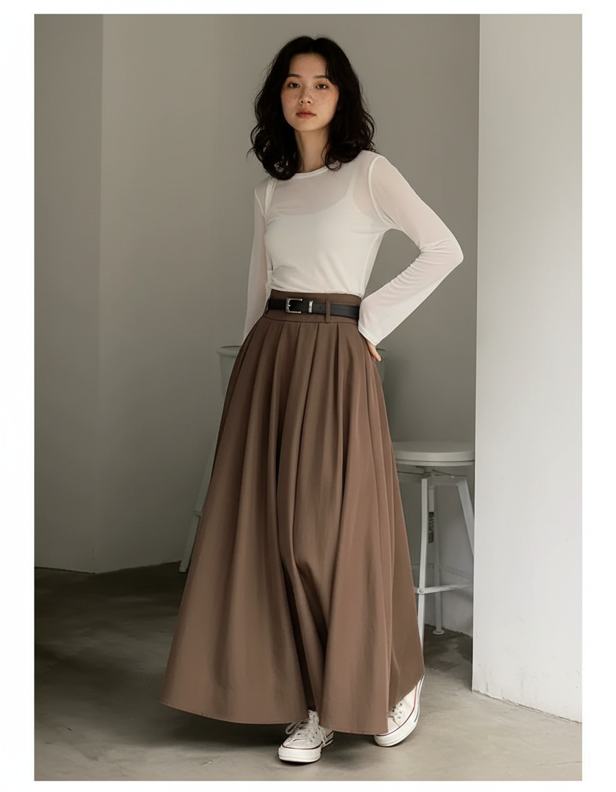 Jupe Longue Marron Fluide Élégante