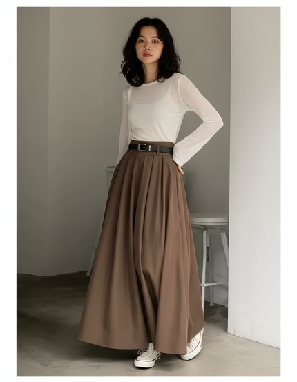 Jupe Longue Marron Fluide Élégante