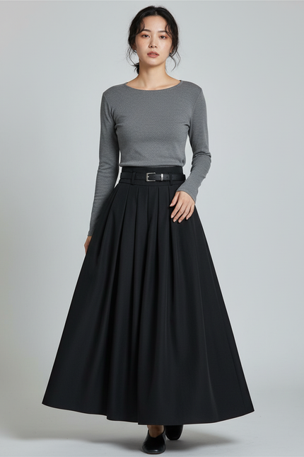 Jupe Patineuse Noire Longue