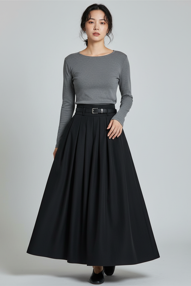 Jupe Patineuse Noire Longue