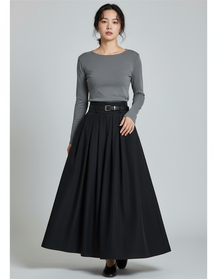 Jupe Patineuse Noire Longue