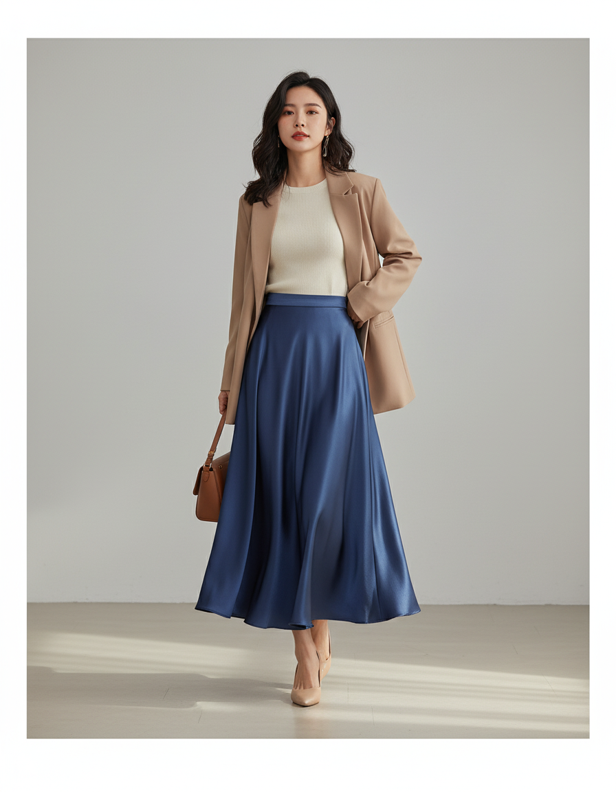 Jupe Longue Bleue Satinée Élégante