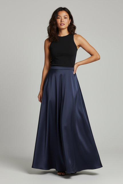 Jupe Longue Bleue Satinée Élégante Femme