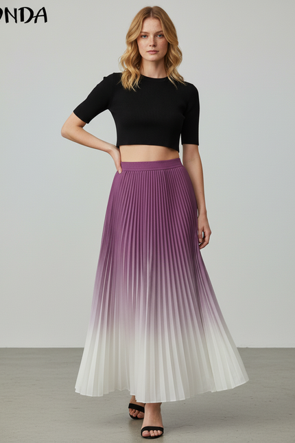 Jupe Longue Plissée Dégradée Élégante