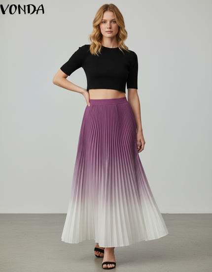 Jupe Longue Plissée Dégradée Élégante