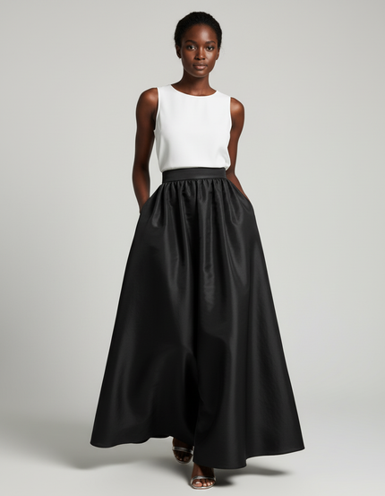 Jupe Longue Noire Satinée Élégante Femme