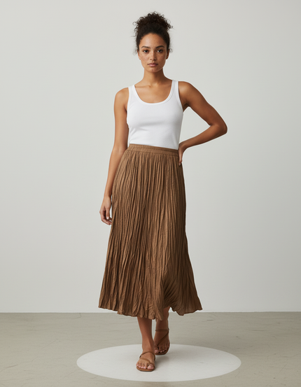 Jupe Longue Plissée Marron Fluide