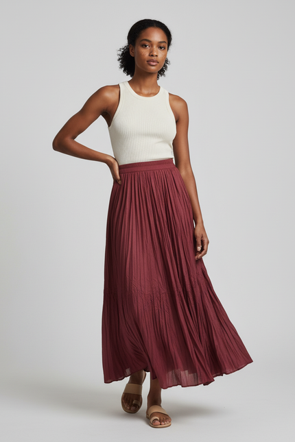 Jupe Longue Bordeaux Plissée Fluide
