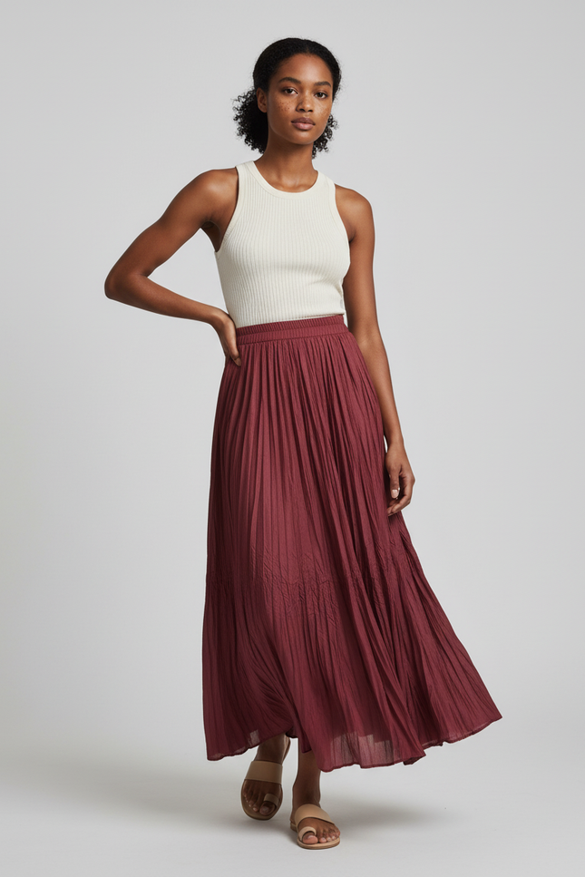 Jupe Longue Bordeaux Plissée Fluide