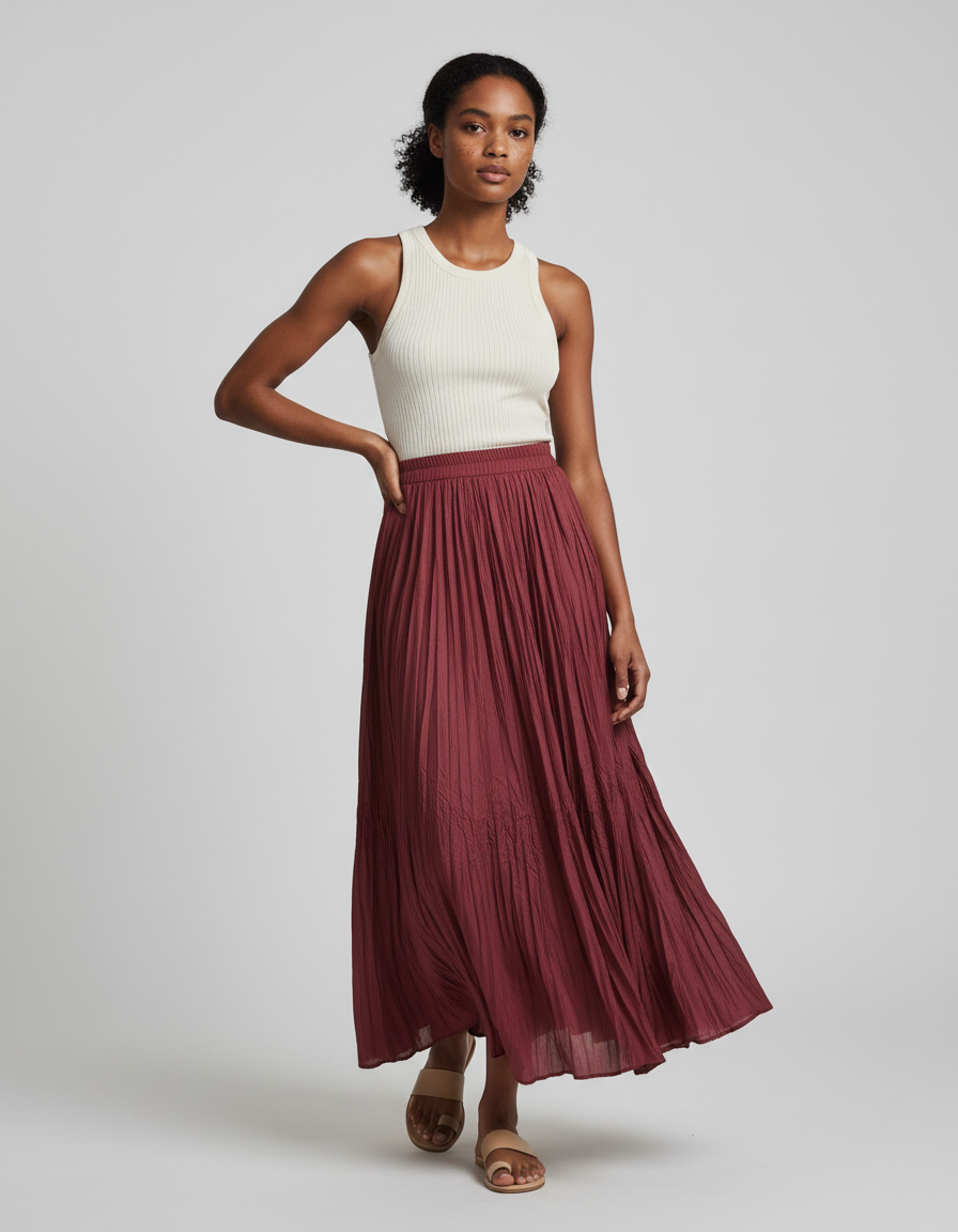Jupe Longue Bordeaux Plissée Fluide