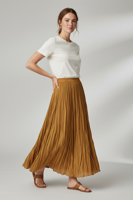 Jupe Plissée Longue Jaune