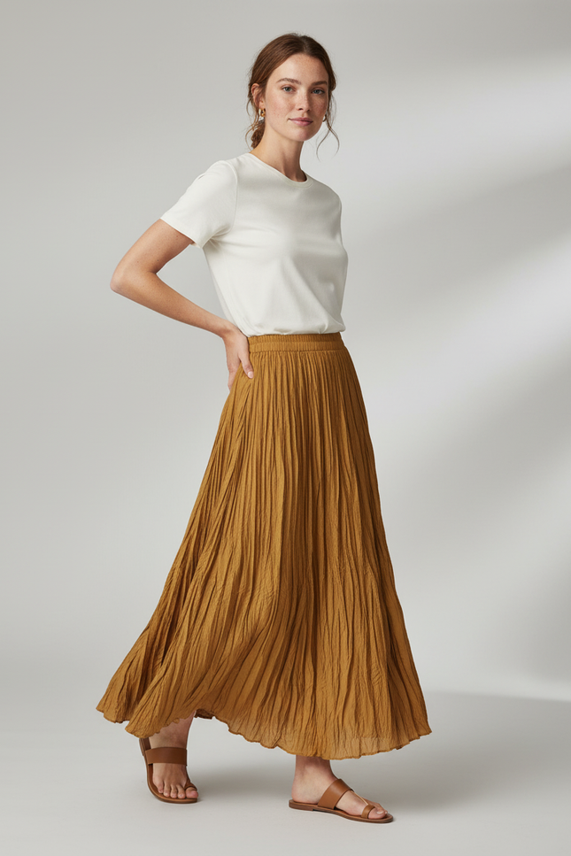 Jupe Plissée Longue Jaune