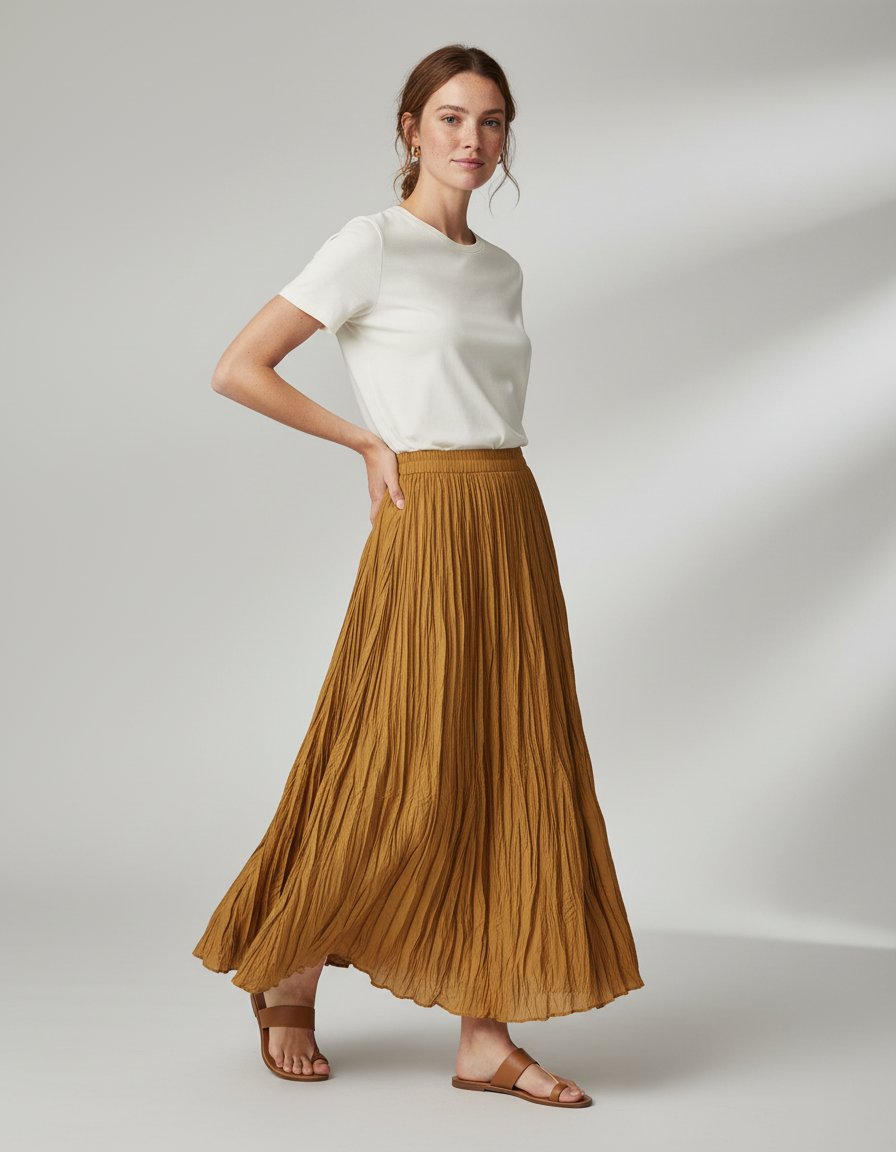 Jupe Plissée Longue Jaune
