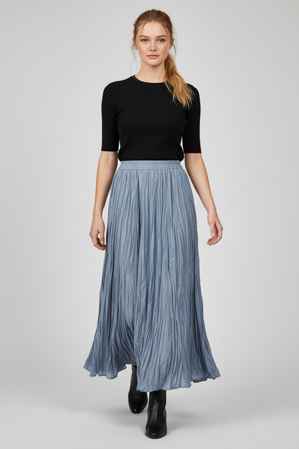 Jupe Longue Bleue Plissée Fluide