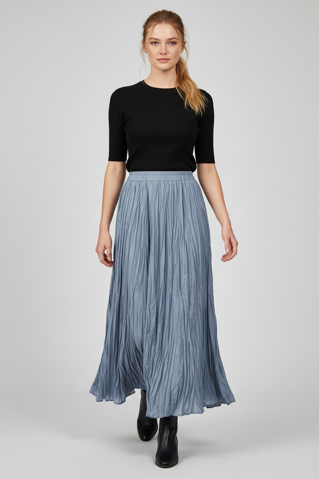 Jupe Longue Bleue Plissée Fluide