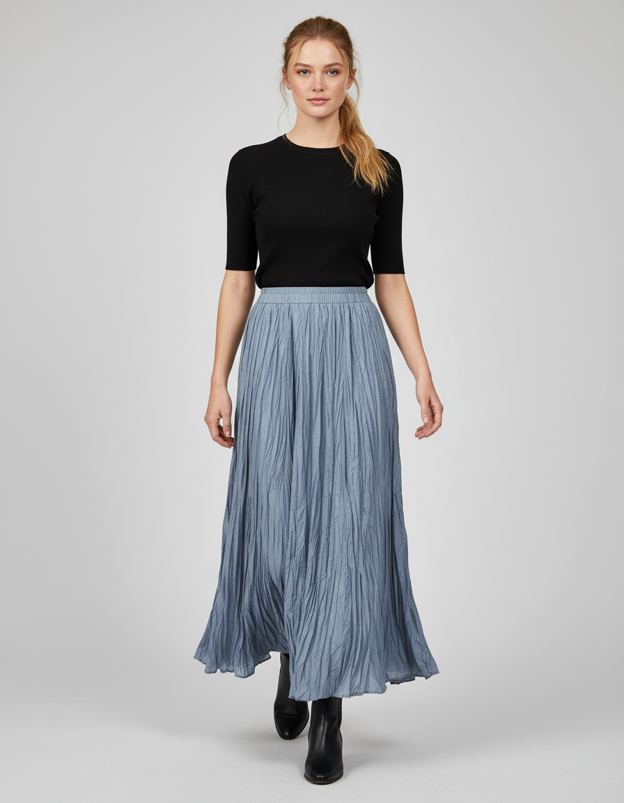 Jupe Longue Bleue Plissée Fluide