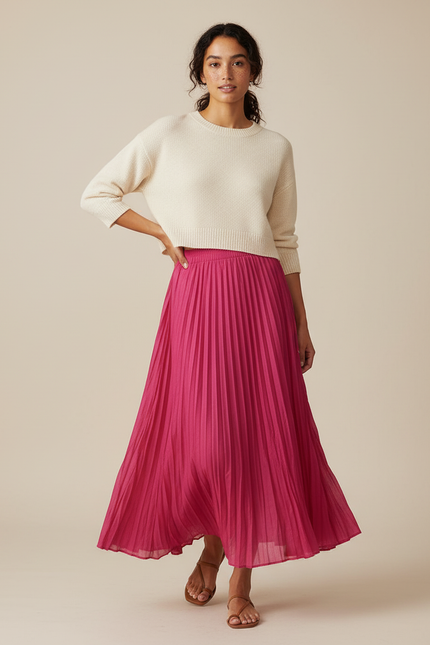 Jupe Longue Rose Plissée Fluide Bohème