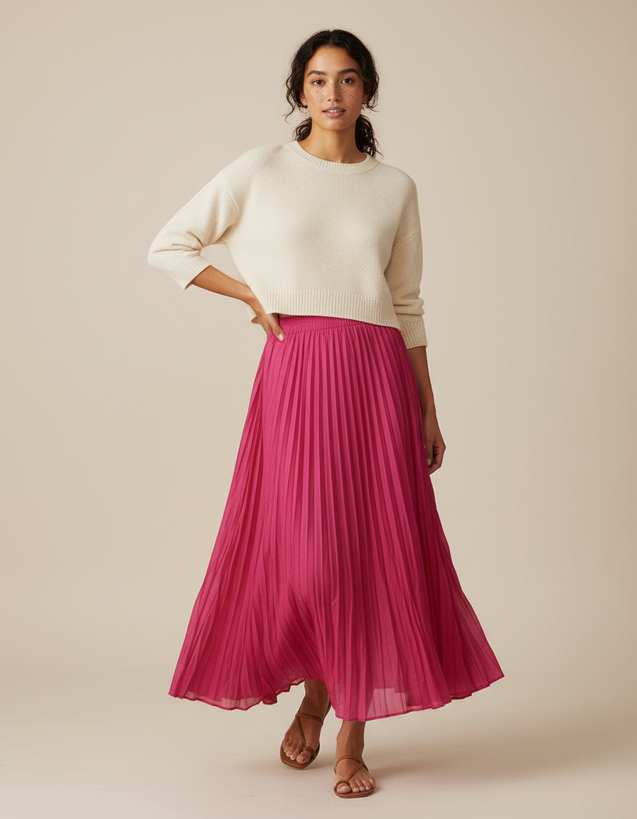 Jupe Longue Rose Plissée Fluide Bohème