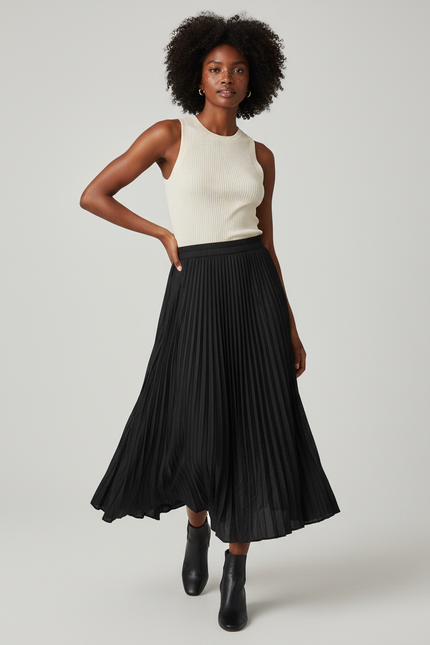 Jupe Plissée Noire Mi-Longue