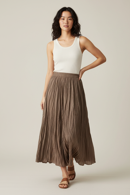 Jupe Longue Kaki Plissée Fluide