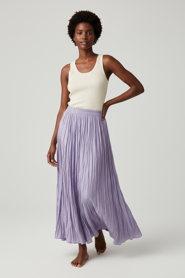Jupe Longue Violette Plissée Décontractée