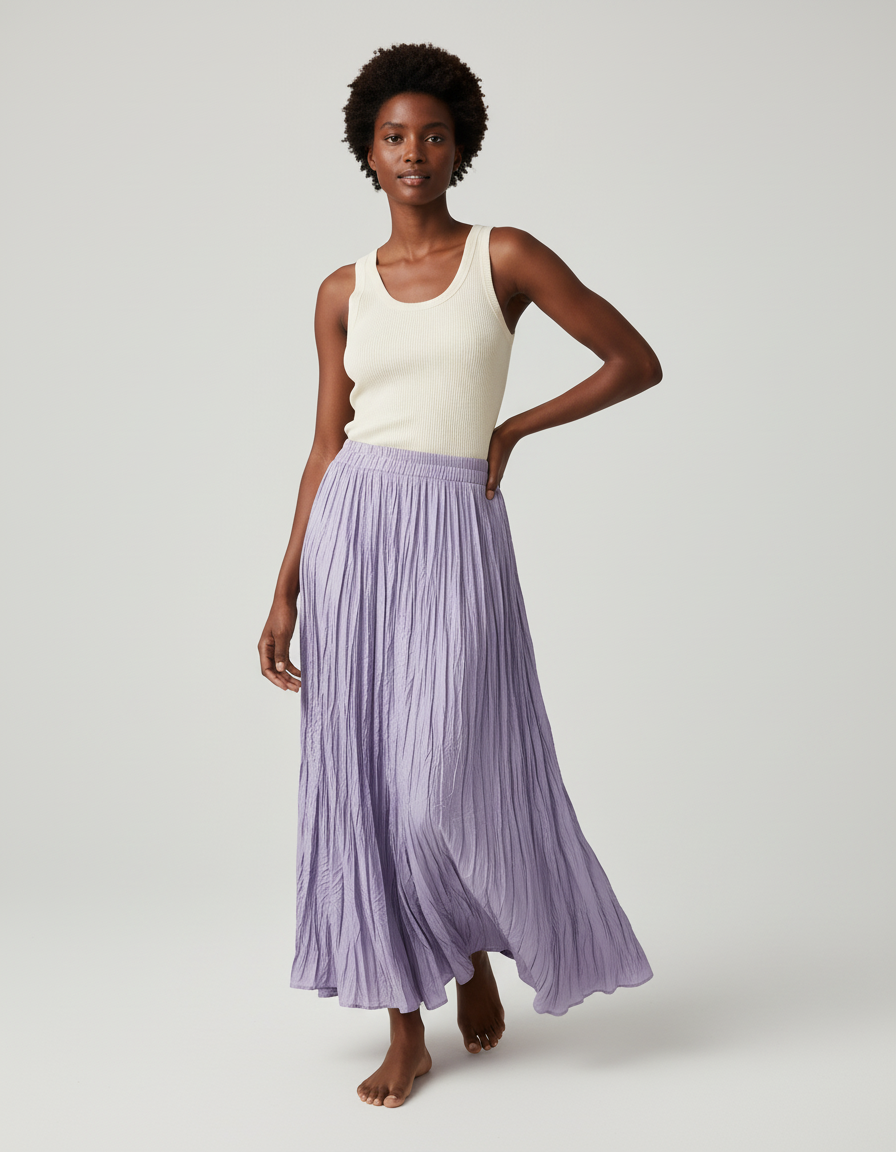 Jupe Longue Violette Plissée Décontractée