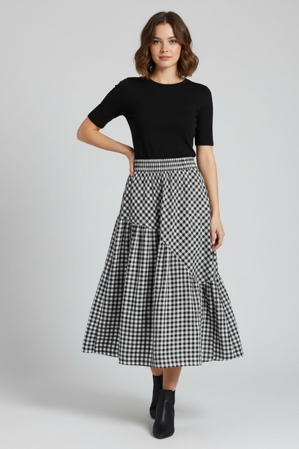 Jupe Longue À Carreaux Volants Chic