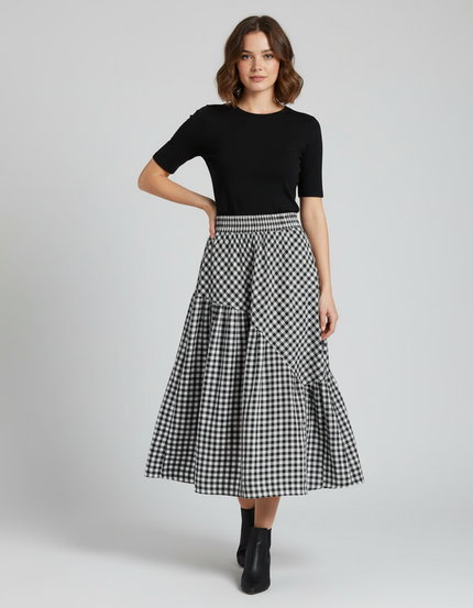 Jupe Longue À Carreaux Volants Chic