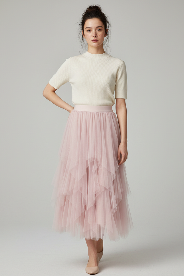 Jupe Longue Tulle Rose