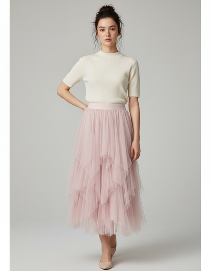 Jupe Longue Tulle Rose