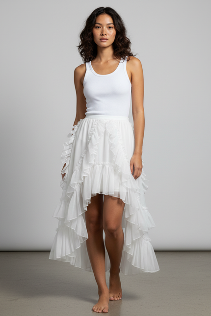 Jupe Longue Blanche Asymétrique Fluide