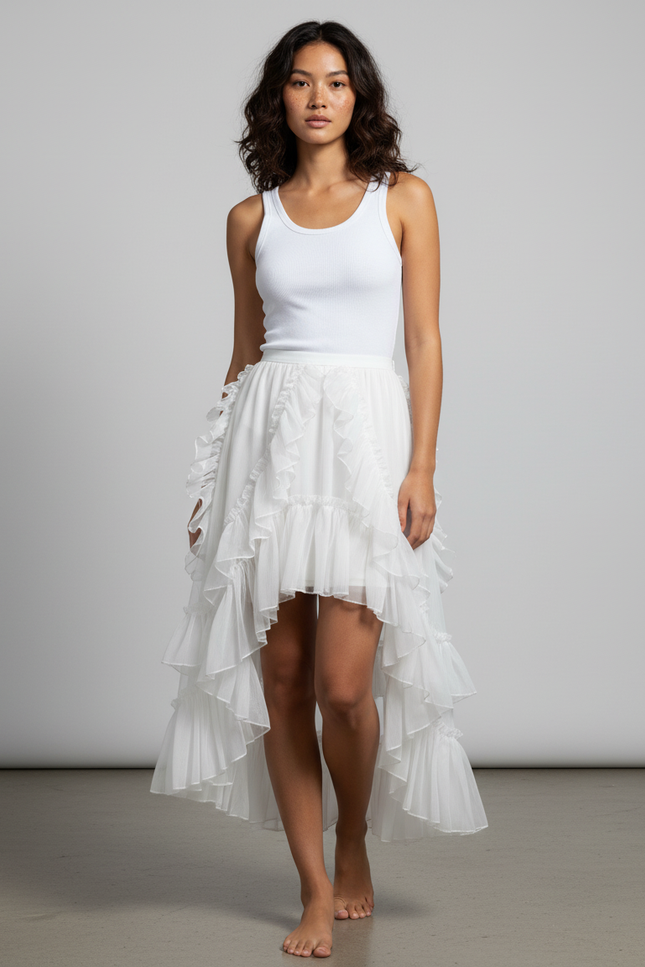 Jupe Longue Blanche Asymétrique Fluide