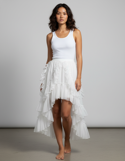 Jupe Longue Blanche Asymétrique Fluide