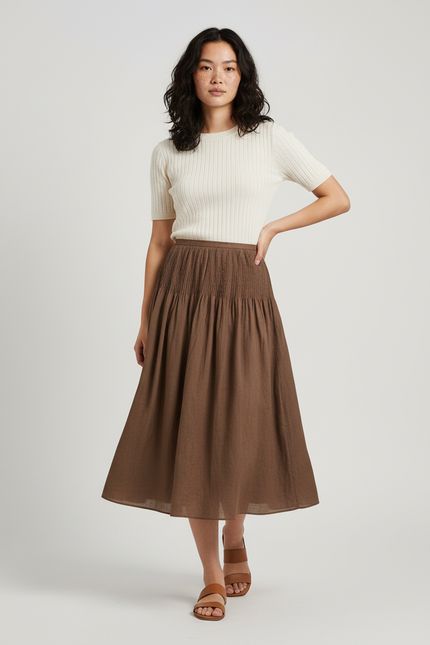 Jupe Longue Marron Fluide Élégante Mode