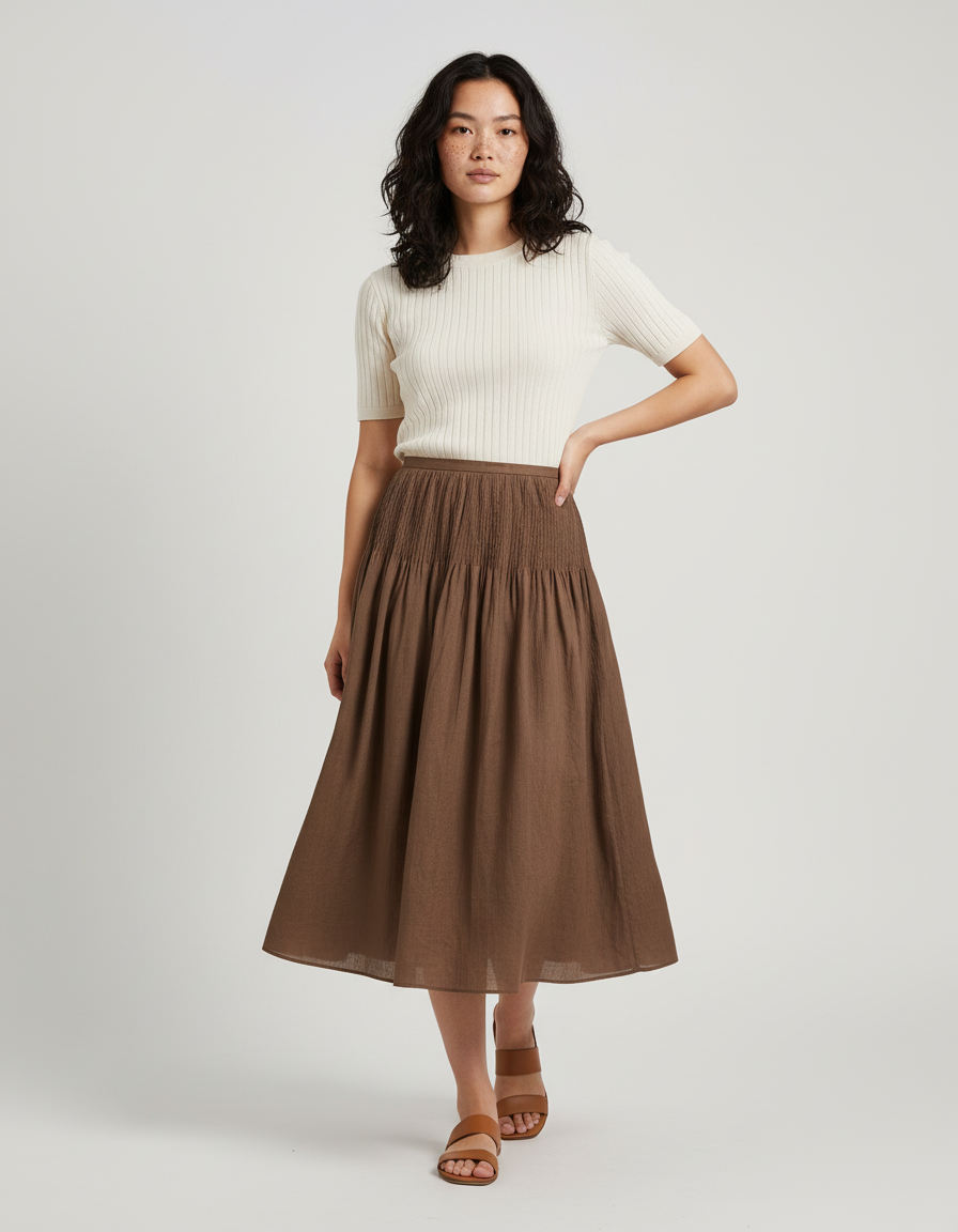 Jupe Longue Marron Fluide Élégante Mode