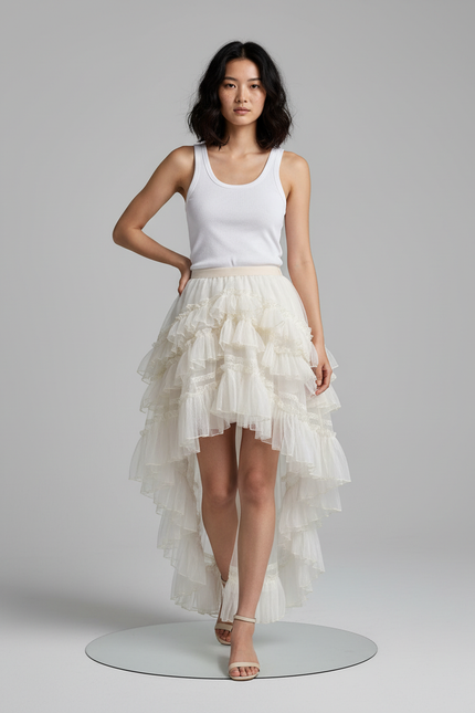 Jupe Longue Asymétrique Volants Chic