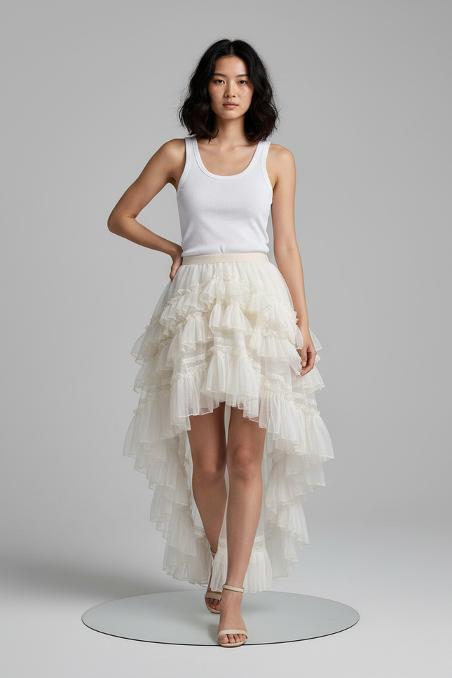 Jupe Longue Asymétrique Volants Chic