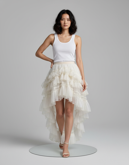 Jupe Longue Asymétrique Volants Chic