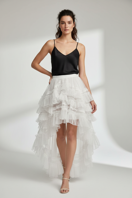 Jupe Longue Blanche À Volants Chic